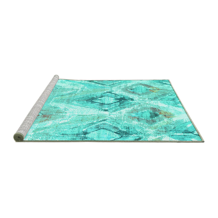 Sideview of Machine Washable Abstract Turquoise Contemporary Area Rugs, wshcon980turq