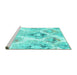 Sideview of Machine Washable Abstract Turquoise Contemporary Area Rugs, wshcon980turq