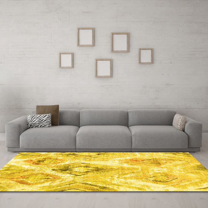 Machine Washable Abstract Yellow Contemporary Rug in a Living Room, wshcon980yw