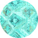 Round Abstract Turquoise Contemporary Rug, con980turq