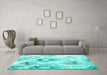 Machine Washable Abstract Turquoise Contemporary Area Rugs in a Living Room,, wshcon981turq
