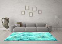 Machine Washable Abstract Turquoise Contemporary Rug, wshcon981turq