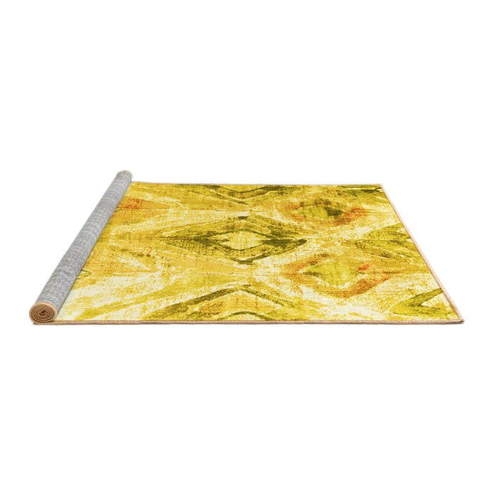 Sideview of Machine Washable Abstract Yellow Contemporary Rug, wshcon981yw