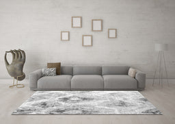 Machine Washable Abstract Gray Contemporary Rug in a Living Room,, wshcon981gry