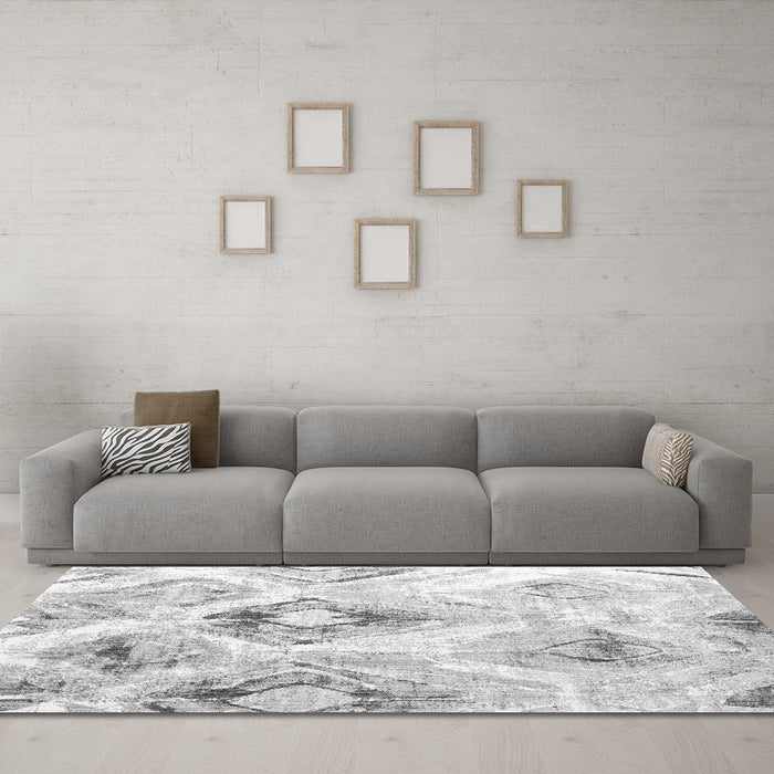Machine Washable Abstract Gray Contemporary Rug in a Living Room,, wshcon981gry