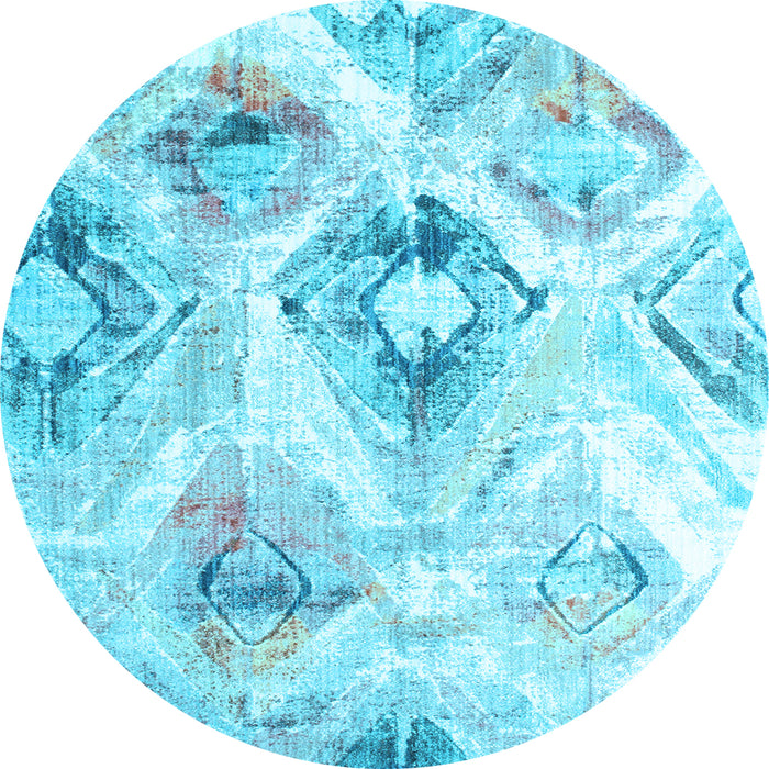 Round Abstract Light Blue Contemporary Rug, con981lblu