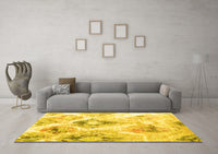 Machine Washable Abstract Yellow Contemporary Rug, wshcon981yw