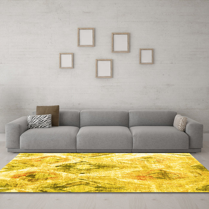 Machine Washable Abstract Yellow Contemporary Rug in a Living Room, wshcon981yw
