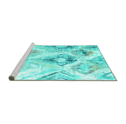 Sideview of Machine Washable Abstract Turquoise Contemporary Area Rugs, wshcon981turq