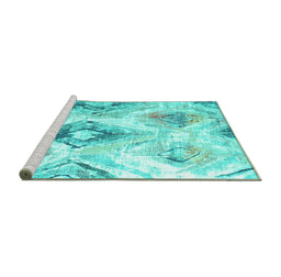Sideview of Machine Washable Abstract Turquoise Contemporary Area Rugs, wshcon982turq
