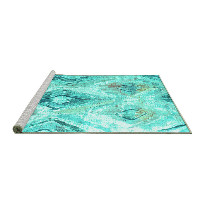 Sideview of Machine Washable Abstract Turquoise Contemporary Area Rugs, wshcon982turq