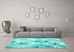 Machine Washable Abstract Turquoise Contemporary Area Rugs in a Living Room,, wshcon982turq