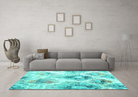 Machine Washable Abstract Turquoise Contemporary Rug, wshcon982turq