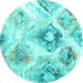 Round Machine Washable Abstract Turquoise Contemporary Area Rugs, wshcon982turq