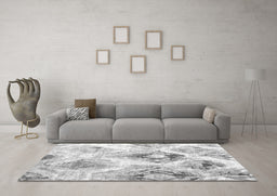 Machine Washable Abstract Gray Contemporary Rug in a Living Room,, wshcon982gry