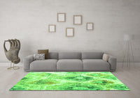 Machine Washable Abstract Green Contemporary Rug, wshcon982grn