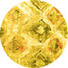 Round Abstract Yellow Contemporary Rug, con982yw