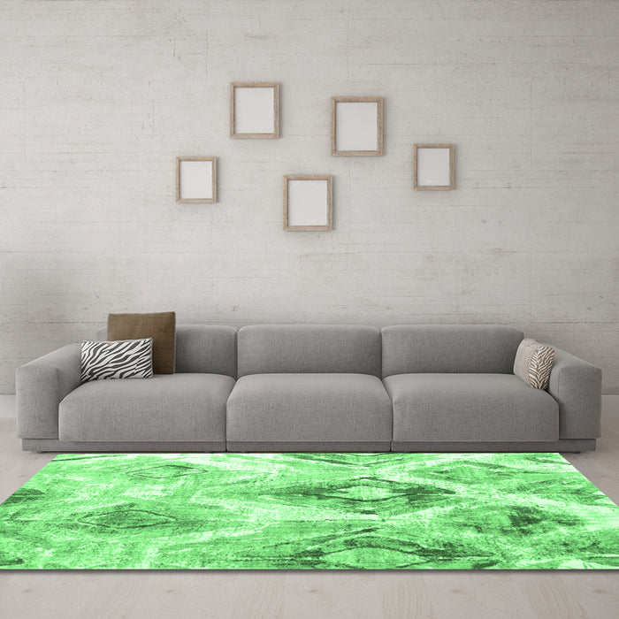 Machine Washable Abstract Emerald Green Contemporary Area Rugs in a Living Room,, wshcon982emgrn