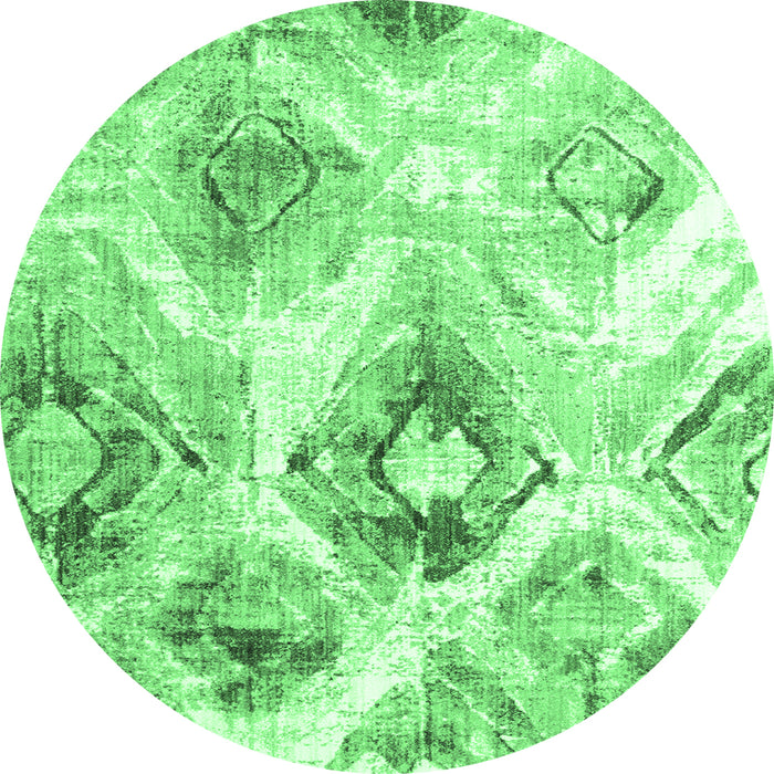 Round Machine Washable Abstract Emerald Green Contemporary Area Rugs, wshcon982emgrn