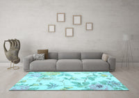 Machine Washable Floral Light Blue Coastal Rug, wshcon984lblu