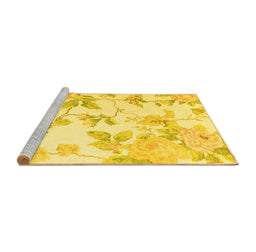 Sideview of Machine Washable Floral Yellow Coastal Rug, wshcon984yw