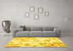 Machine Washable Floral Yellow Coastal Rug in a Living Room, wshcon984yw