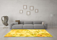 Machine Washable Floral Yellow Coastal Rug, wshcon984yw