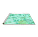Sideview of Machine Washable Floral Turquoise Coastal Area Rugs, wshcon984turq
