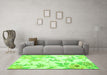 Machine Washable Floral Green Coastal Area Rugs in a Living Room,, wshcon984grn