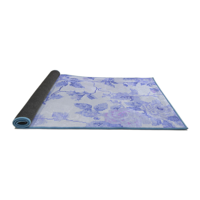 Sideview of Floral Blue Coastal Rug, con984blu
