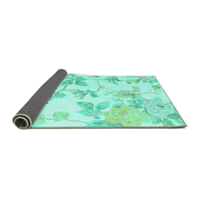Sideview of Floral Turquoise Coastal Rug, con984turq