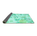 Sideview of Floral Turquoise Coastal Rug, con984turq