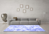 Machine Washable Floral Blue Coastal Rug, wshcon984blu