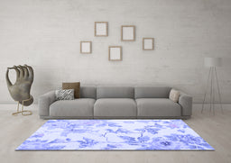 Machine Washable Floral Blue Coastal Rug in a Living Room, wshcon984blu