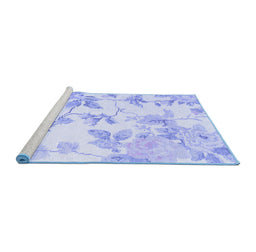 Sideview of Machine Washable Floral Blue Coastal Rug, wshcon984blu