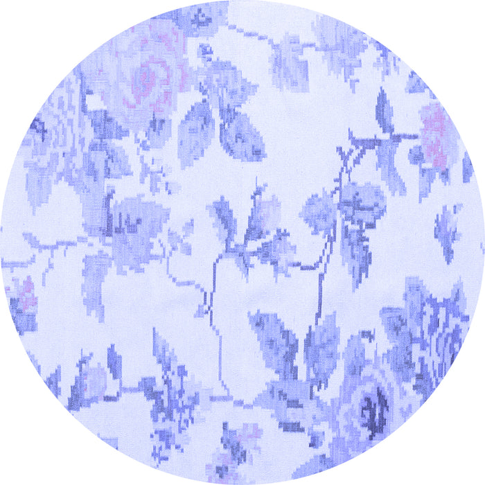 Round Machine Washable Floral Blue Coastal Rug, wshcon984blu