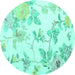 Round Floral Turquoise Coastal Rug, con984turq