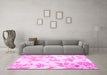 Machine Washable Floral Pink Coastal Rug in a Living Room, wshcon984pnk