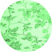 Round Machine Washable Floral Emerald Green Coastal Area Rugs, wshcon984emgrn