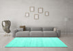 Machine Washable Solid Turquoise Modern Area Rugs in a Living Room,, wshcon986turq