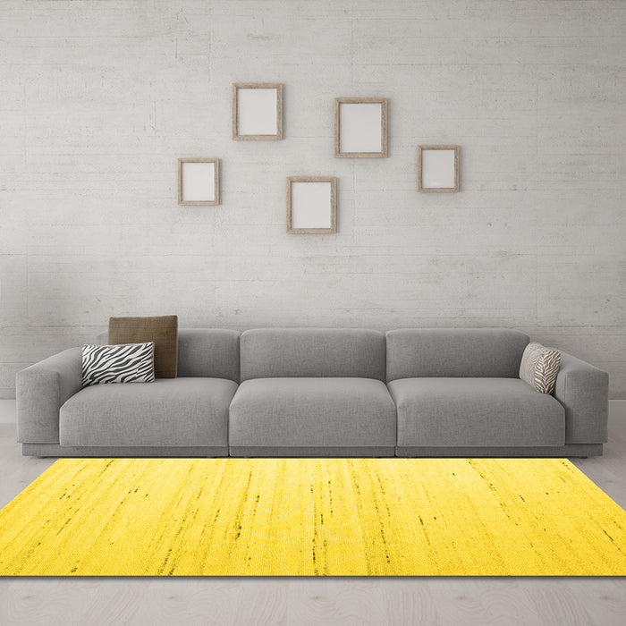 Machine Washable Solid Yellow Modern Rug in a Living Room, wshcon986yw