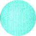 Round Machine Washable Solid Turquoise Modern Area Rugs, wshcon987turq