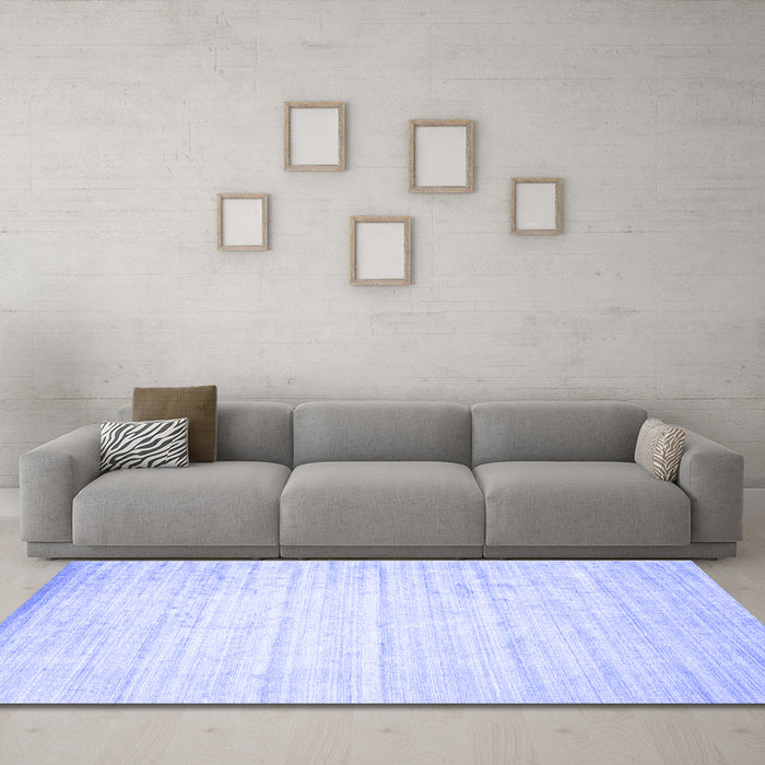Machine Washable Solid Blue Modern Rug in a Living Room, wshcon987blu