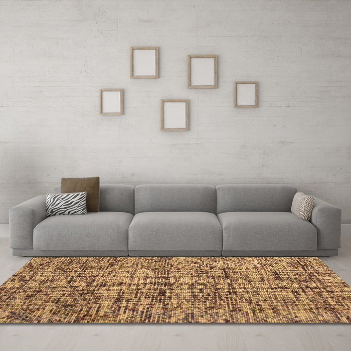 Machine Washable Abstract Brown Contemporary Rug in a Living Room,, wshcon988brn
