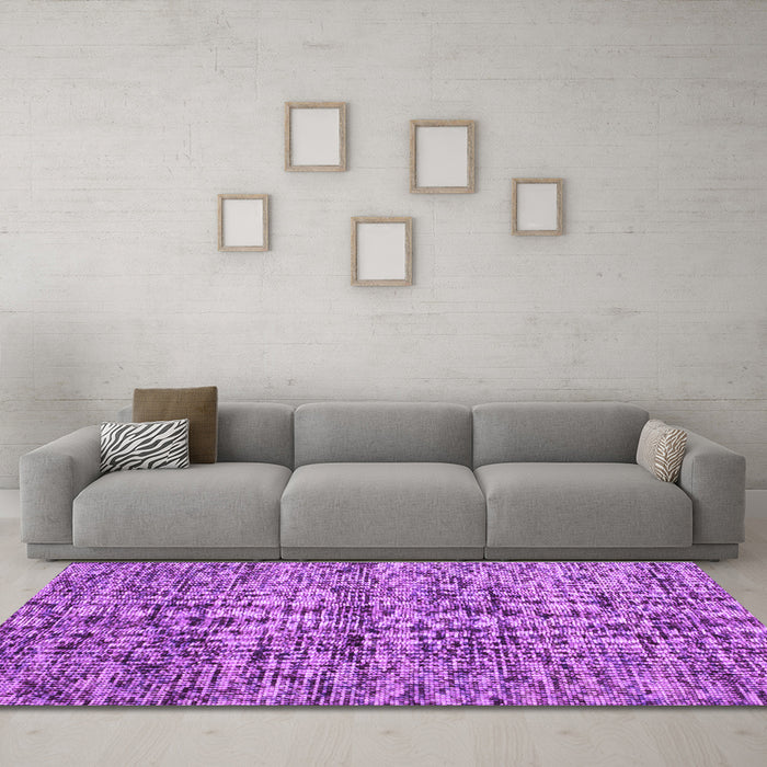 Machine Washable Abstract Purple Contemporary Area Rugs in a Living Room, wshcon988pur