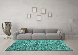 Machine Washable Abstract Turquoise Contemporary Area Rugs in a Living Room,, wshcon988turq