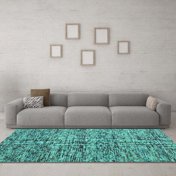 Machine Washable Abstract Turquoise Contemporary Area Rugs in a Living Room,, wshcon988turq