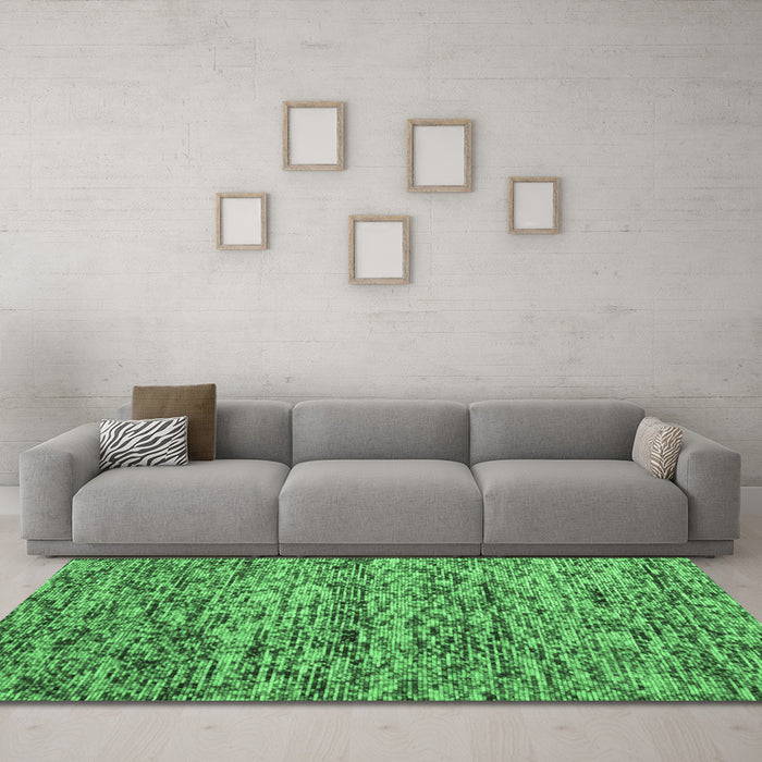 Machine Washable Abstract Emerald Green Contemporary Area Rugs in a Living Room,, wshcon988emgrn