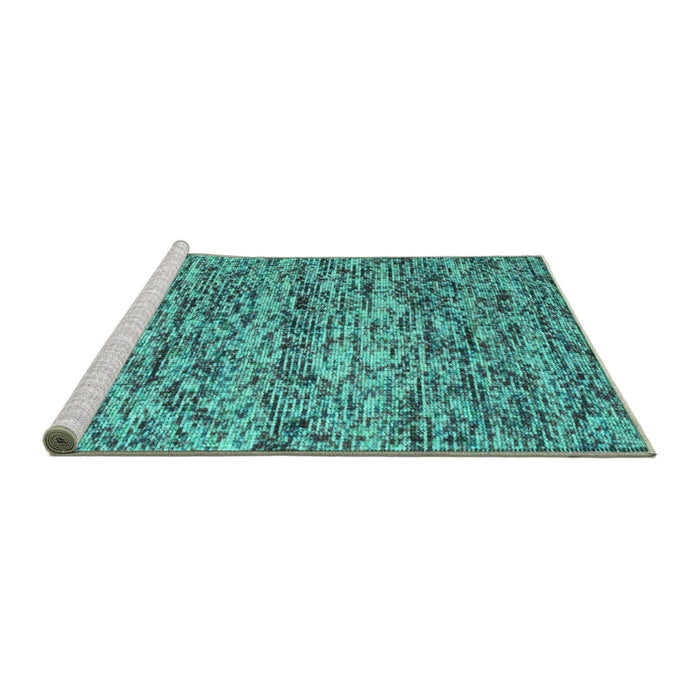 Sideview of Machine Washable Abstract Turquoise Contemporary Area Rugs, wshcon988turq
