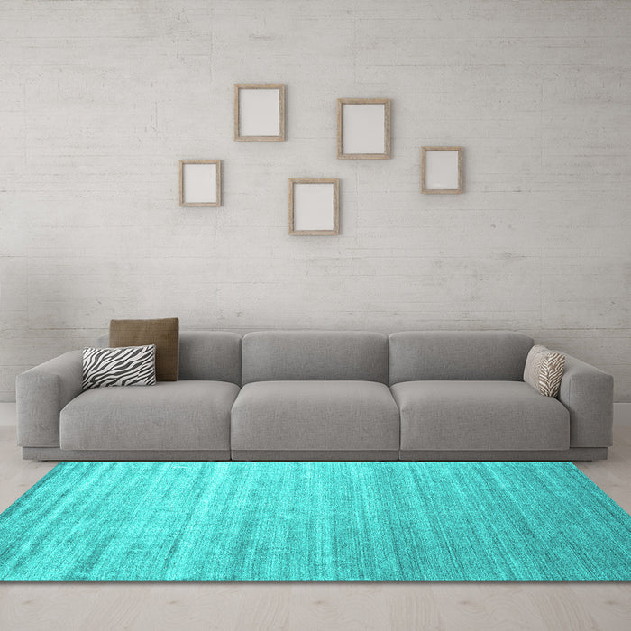 Machine Washable Abstract Turquoise Contemporary Area Rugs in a Living Room,, wshcon989turq